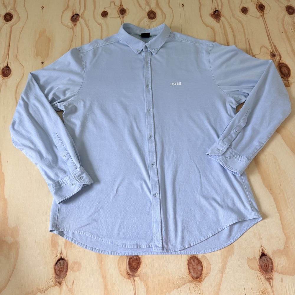 Hugo Boss Long Sleeve Mens Size Large Light Blue Regular Fit Stretch Cotton
